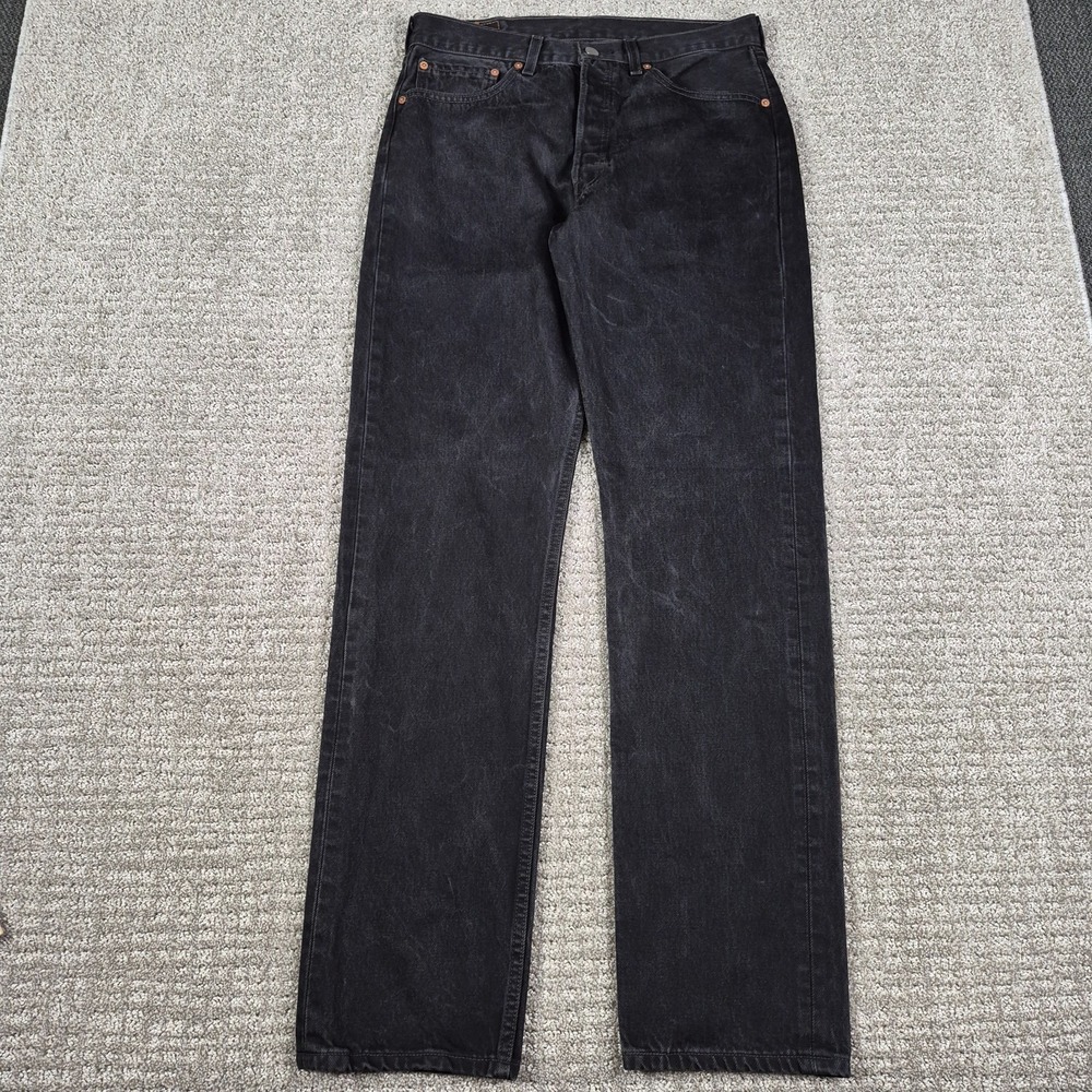 Vintage 90s Levis 501 Womens Jeans 32x33 Black Faded Denim 6501 0660 Button Fly